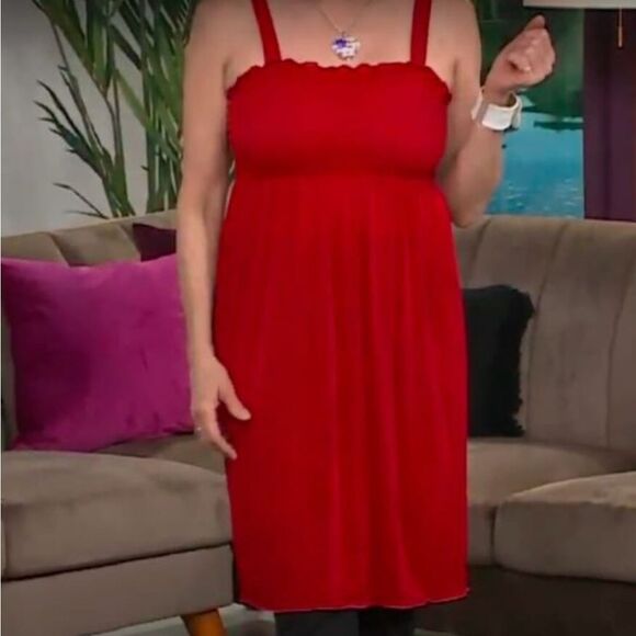 Lati Fashions Red Smocked Cover Up Dress Xl - Picture 1 of 5